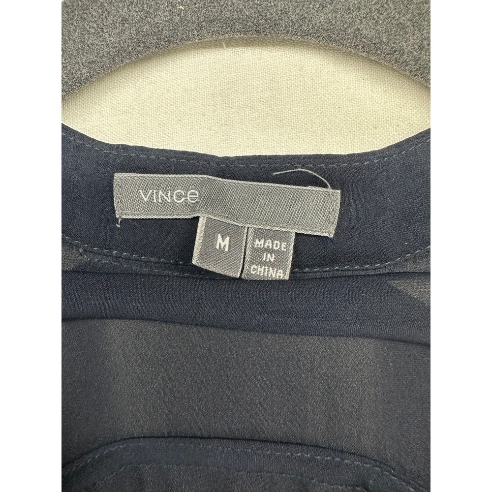 Vince Navy Blue Silk Split Neck Long Sleeve Blouse Top Womens Size Medium - Picture 3 of 5